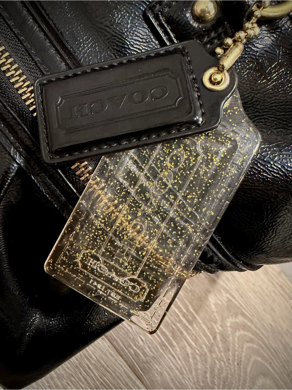 Coach Poppy Black Patent Leather Tote Bag with Zip Pocket - Picture 5 of 8